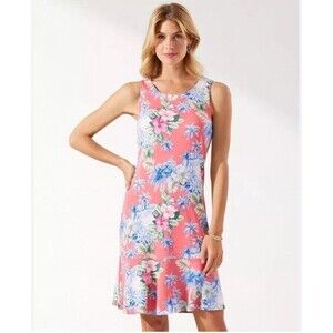 Tommy Bahama Dress M Medium Light Pomodoro Darcy Manta Bay Flounce Hawaiian